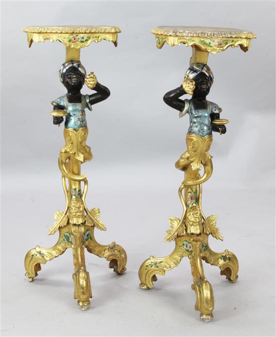 A pair of Venetian style giltwood blackamoor pedestals, H.3ft 1in.